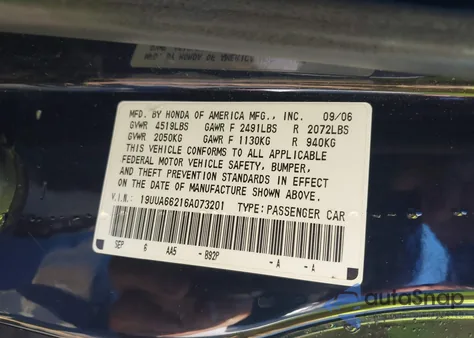 2006 Acura Tl из США, поврежденный, VIN 19UUA66216A073201